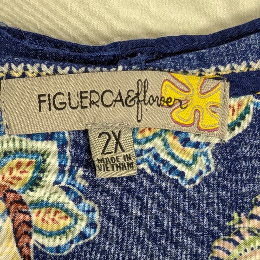 Fig And Flower Rayon Plus Size 2X Top Multi Color Attached Tank Bell Sleeves - Picture 4 of 14